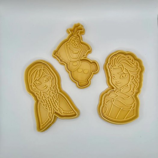 3D Baskı Kar Temalı Karakter Kurabiye Kalıbı Seti – 3’lü Tasarım (Prensesler ve Kardan Adam)