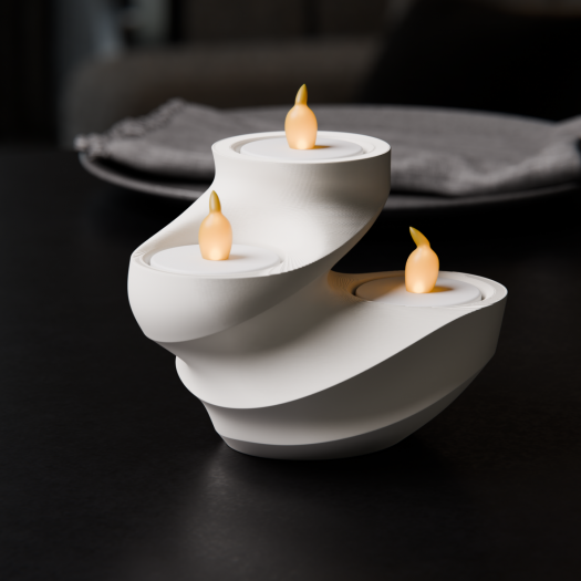 Modern Spiral Beyaz Üçlü LED Tealight Mumluk Modern Spiral Beyaz Üçlü LED Tealight Mumluk