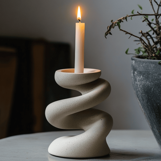 Spiral Dalgalı Modern Seramik Mumluk
