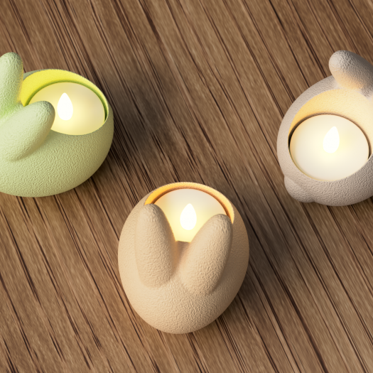 Sevimli Tavşan Kulaklı LED Tealight Mumluk Seti (3'lü)