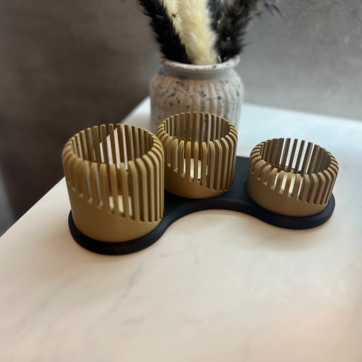 Zen Işığı: Ahşap Çıtalı 3'lü Tealight Mumluk Seti