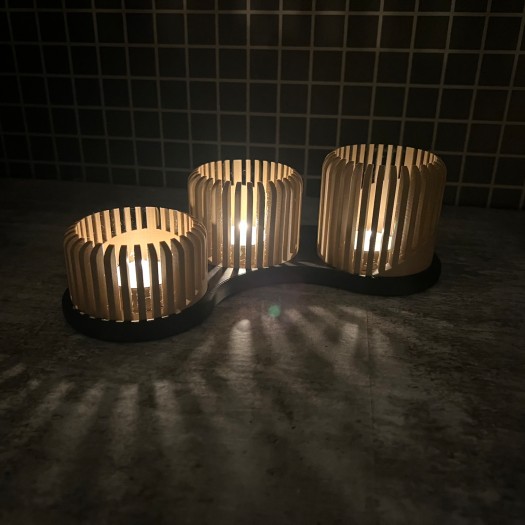 Zen Işığı: Ahşap Çıtalı 3'lü Tealight Mumluk Seti