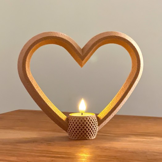 Rustik Ahşap Görünümlü Kalp Formunda LED Mumluk
