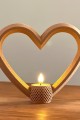 Rustik Ahşap Görünümlü Kalp Formunda LED Mumluk