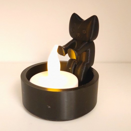 Kara Kedi Sarılmalı Tealight Mumluk