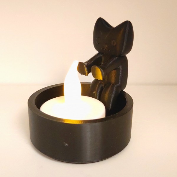 Kara Kedi Sarılmalı Tealight Mumluk