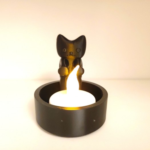 Kara Kedi Sarılmalı Tealight Mumluk