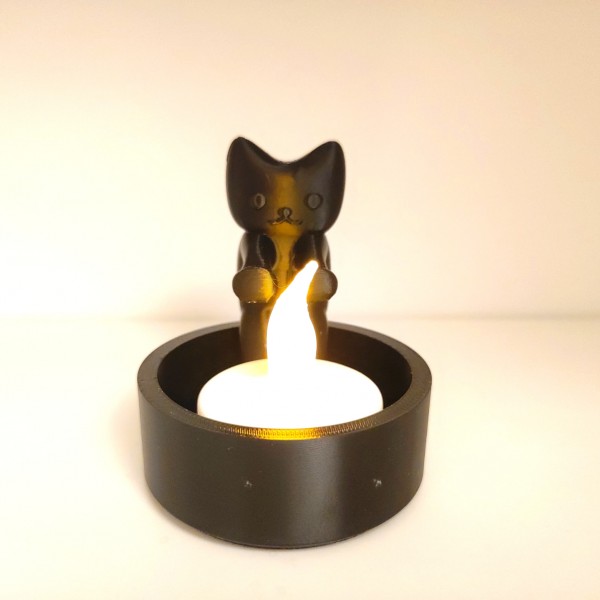 Kara Kedi Sarılmalı Tealight Mumluk