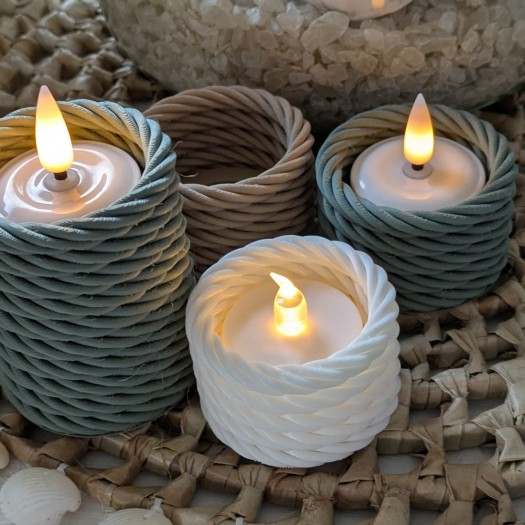 Rustik Halat Dokulu 2'lü LED Tealight Mum Seti.