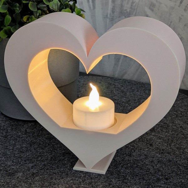 Minimalist Kalp Formunda 3D Baskı Tealight Mumluk