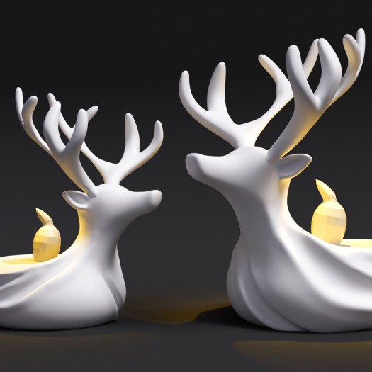 Kış Ruhu: Modern Geyik Mumluk Seti (2'li) 