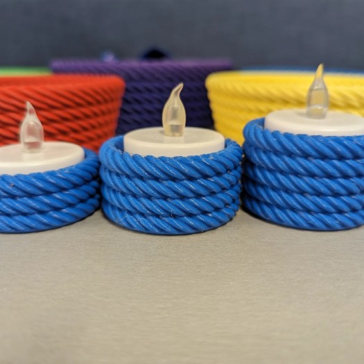 Denizci İpi Dokulu Mavi LED Tealight Mumlar (3'lü Set)