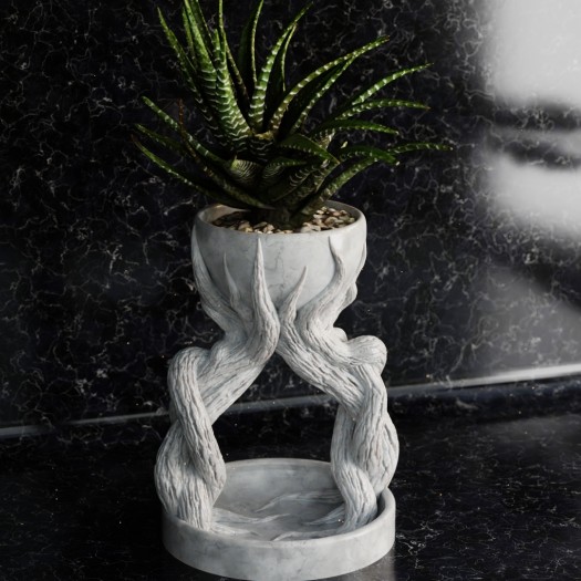 Dekoratif Bitki Saksısı - Örgülü Dal Desenli