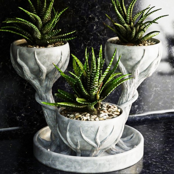 Üçlü Kök Formlu Dekoratif Saksı Standı 