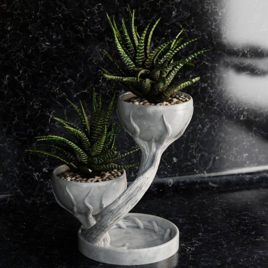 Çift Katmanlı Kök Formlu Saksı Standı 