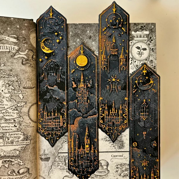 3D Baskı Kaleli Kitap Ayracı – Ay ve Kule Temalı Gotik Tasarım