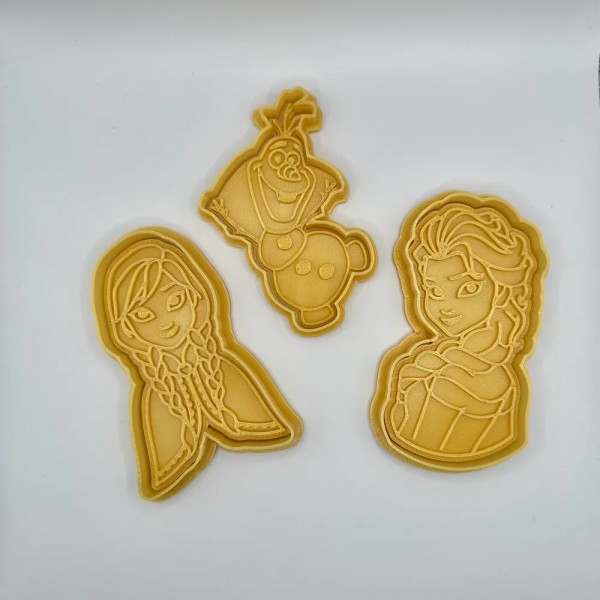 3D Baskı Kar Temalı Karakter Kurabiye Kalıbı Seti – 3’lü Tasarım (Prensesler ve Kardan Adam)