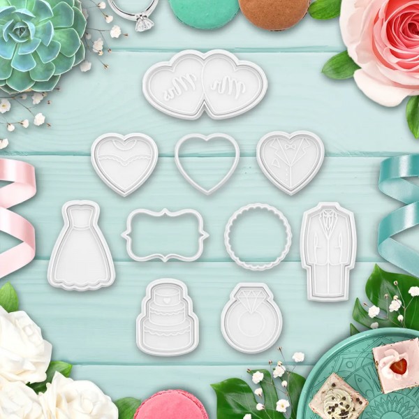 3D Baskı Düğün Temalı Kurabiye Kalıbı Seti – 10’lu