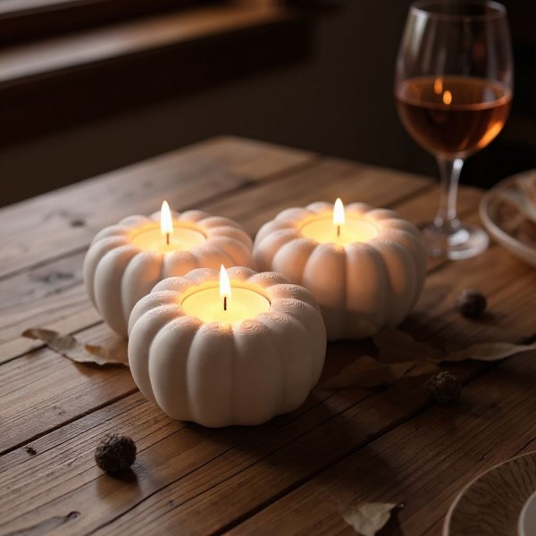 3'lü Beyaz Mini Bal Kabağı LED Tealight Mumluk Seti