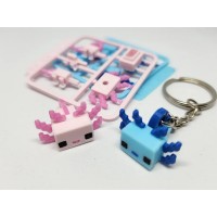 Pembe ve mavi renklerde, blok tarzı tasarımlı, montaj setli Anahtarlık