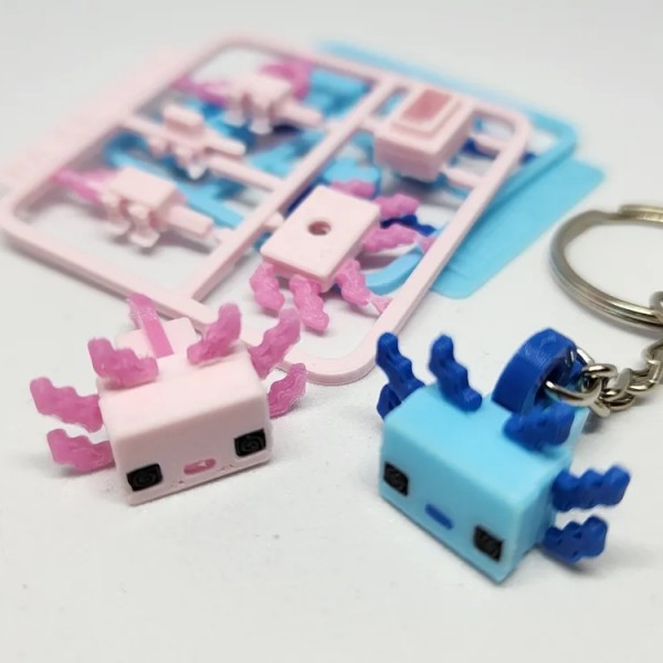 Pembe ve mavi renklerde, blok tarzı tasarımlı, montaj setli Anahtarlık