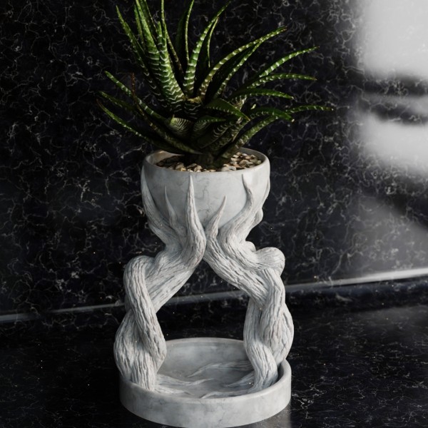 Dekoratif Bitki Saksısı - Örgülü Dal Desenli