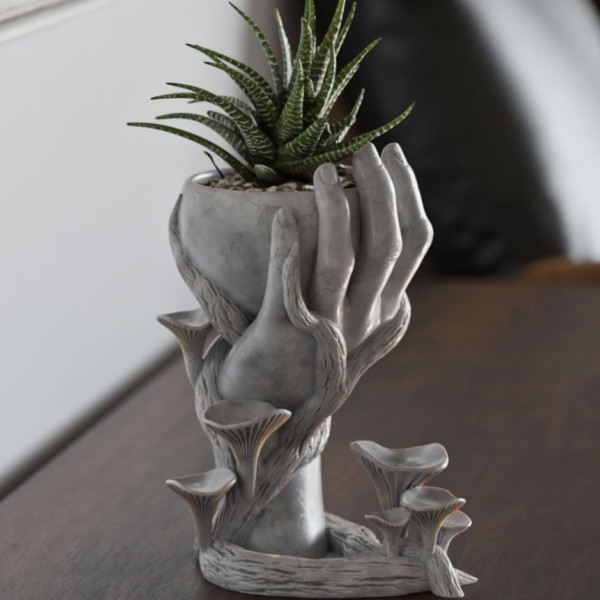 Büyülü El Sukulent Saksısı - Mantar Detaylı Dekoratif El Saksı