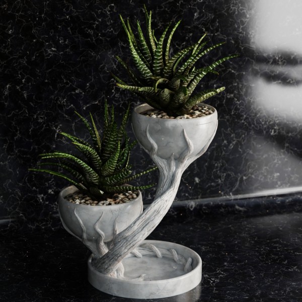 Çift Katmanlı Kök Formlu Saksı Standı 