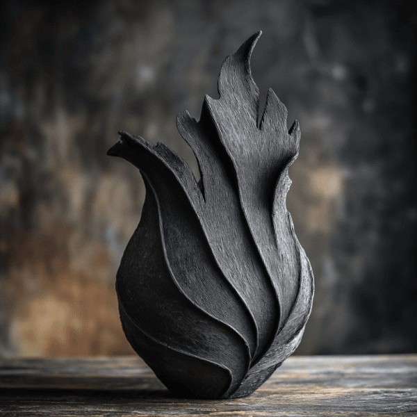 3D Baskı Alev Formlu Siyah Dekoratif Vazo – Modern Sanatsal Tasarım Obje