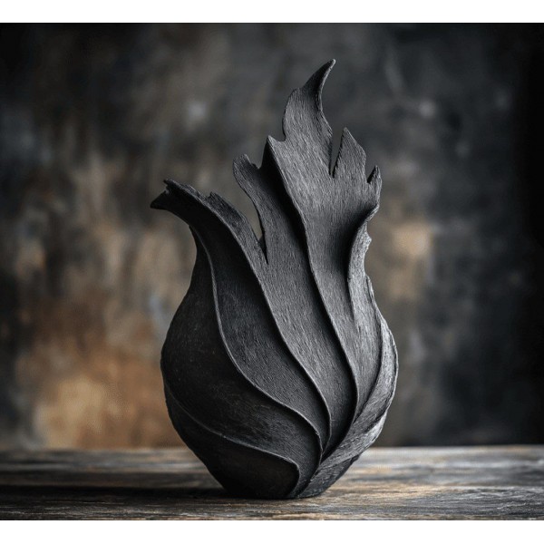 3D Baskı Alev Formlu Siyah Dekoratif Vazo – Modern Sanatsal Tasarım Obje